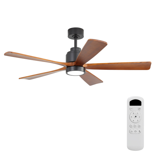 52-Inch Matte Black Ceiling Fan with Walnut Wood Blades and Light