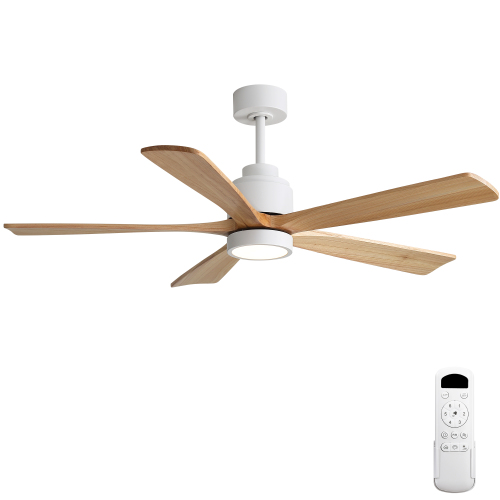 52-Inch Modern White Wood and Metal Ceiling Fan with Light and Remote