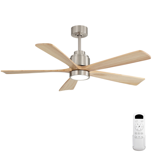 52-Inch White Wood and Metal Ceiling Fan with Light and Remote