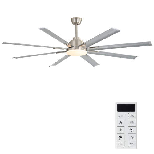 72 Inch Smart Ceiling Fan with Light, Reversible DC Motor, 1H/4H/8H Timer, 8 Aluminum Blades for Large Rooms - Nickel - Aluminium - 72-Inch