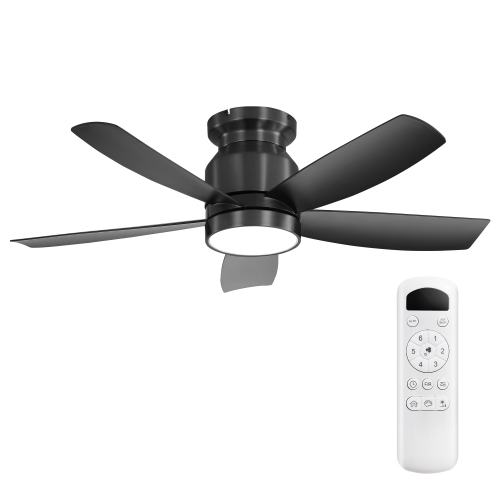 42 Inch Flush Mount Ceiling Fans with LED Light 18W and Remote Control 5 ABS Fan Blades for Bedroom - Black - ABS,Metal - Metal - 42-Inch