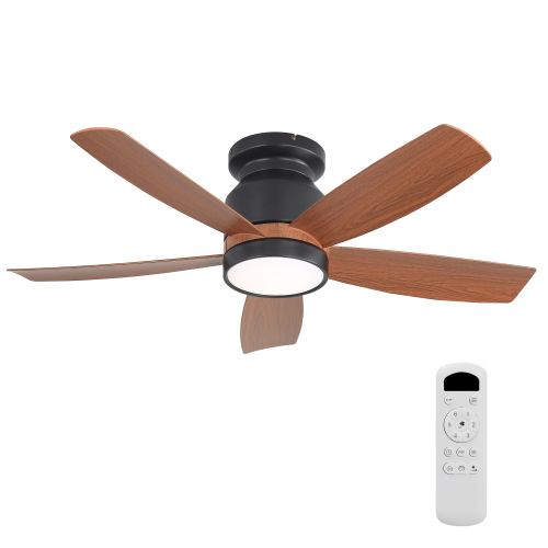42 Inch Matte Black Ceiling Fan with LED Light and 6 Speed Remote Control Reversible DC Motor  for Bedroom Living Room - ABS - ABS - 42-Inch