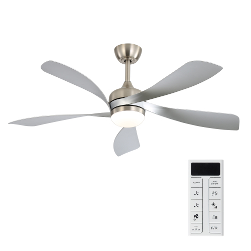 52-Inch Smart Ceiling Fan with Light Featuring 5 ABS Blades Dimmable LED and Memory Function - Nickel