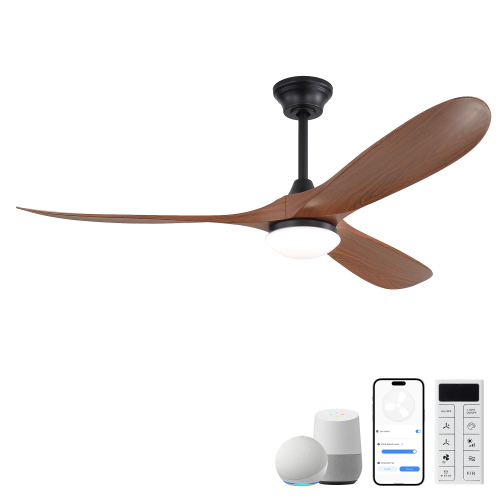 60 Inch Ceiling Fan with Lights 2 Downrods, 3 ABS Fan Blades, High CFM Quiet Energy Efficient DC Motor, Smart App & Remote Control - Black - Black - 60-Inch
