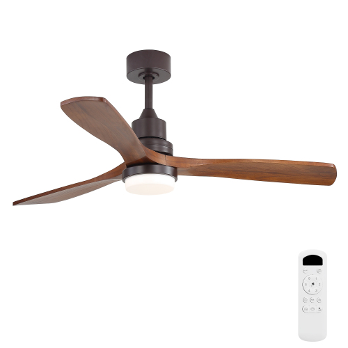 52 Inch Ceiling Fan with LED Light - 3 Adjustable Color Temperatures, Memory Function, Reversible DC Motor,for Living Room & Bedroom - Coffee - Wood - 52-Inch