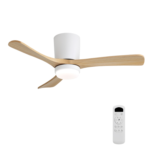 42-Inch Matte White Ceiling Fan with DC Motor, Dimmable LED Light, Timer & Memory for Living Room & Bedroom - Steel,Wood - Steel