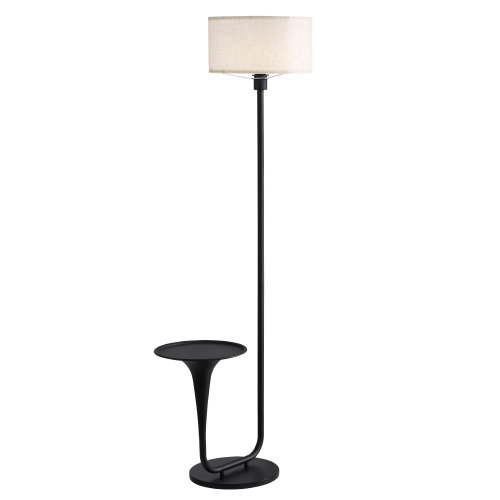 57.5-Inch Black Iron Dimmable Floor Lamp with Table & Foot Switch