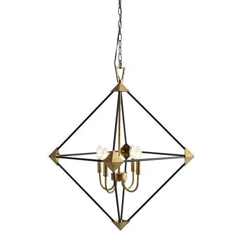 29-Inch 4-Light Black and Gold Iron Lantern Pendant Chandelier