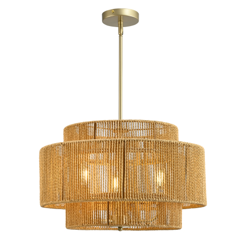 22-Inch Beige and Yellow Paper Rope 3-Light Boho Ceiling Light