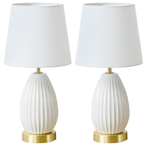 Set of 2 18-Inch White Iron Table Lamps with Antique Brass Finish