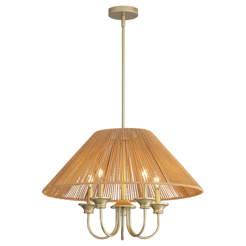 15cm Beige and Yellow Paper Rope & Iron Boho Pendant Light