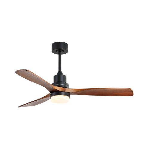 (Same as W882P368812) 52 Inch Indoor Ceiling Fan With Dimmable Led Light 3 Solid Wood Blades Remote Control Reversible DC Motor Black For Living Room - Matte Black - Metal & Wood - 52-Inch