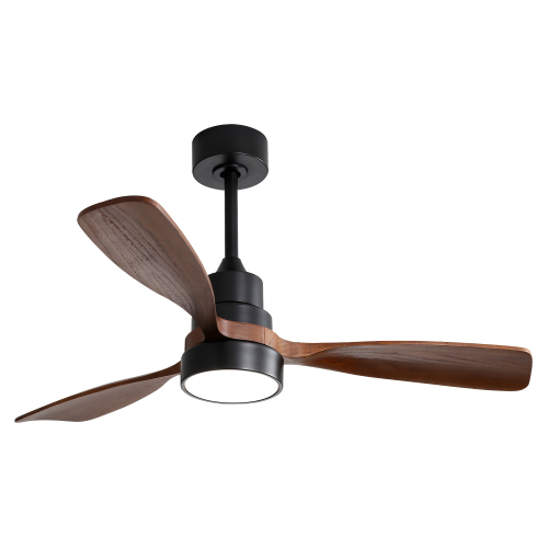 (Same as W882P322240) 48 Inch Wood Ceiling Fan With 3 Solid Wood Blades Remote Control Reversible DC Motor For Living Room - Black - Metal & Wood - 48-Inch