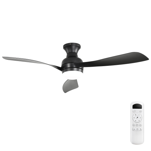 52" Ceiling Fan with Lights, Dimmable LED, Reversible DC Motor, Light Memory, for Bedroom, Living Room, Kitchen - Black - ABS