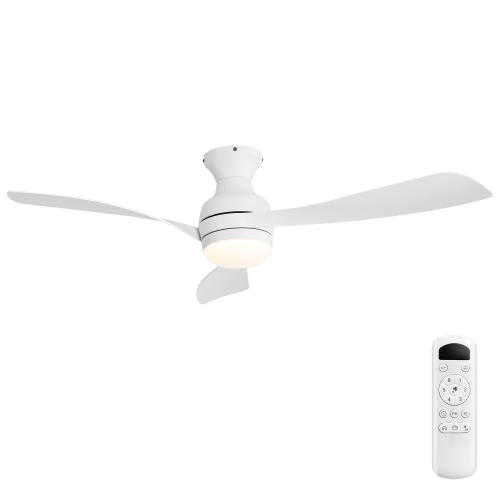 52" Low Profile Ceiling Fan with Lights, Quiet Reversible DC Motor, Dimmable LED, 3 White ABS Blades, Ideal for Bedroom Living Room