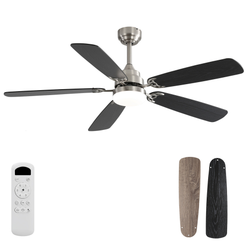 Modern 52-Inch Nickel MDF LED Ceiling Fan with Remote Control