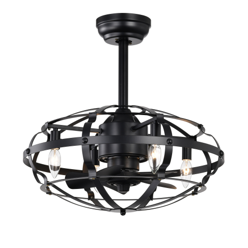 Hot Sell Industrial Ceiling Fan Light Kit for Living Room Bedroom Kitchen and Bladeless Caged Ceiling Fan with Lights - Matte Black - Metal - ABS