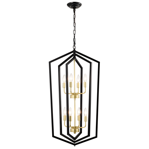 33.55-Inch 8-Light Matte Black Metal Farmhouse Lantern Chandelier