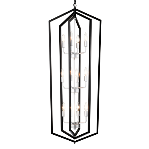 33.55-Inch Matte Black Metal 12-Light Farmhouse Dining Chandelier