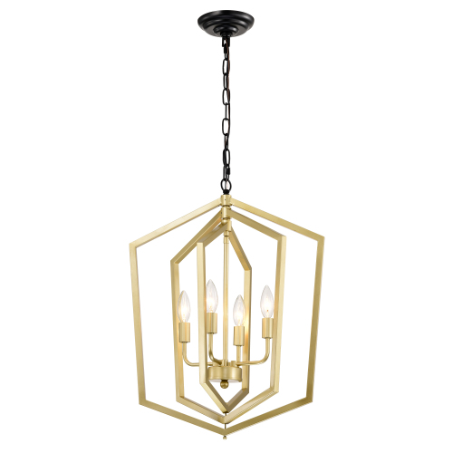 4-Light Farmhouse Kitchen Chandeliers, Vintage Cage Light Fixture Adjustable Height Chandeliers for Dining Room Hallway Foyer Entryway(E12 Bulbs Not Included)--GOLD+MATTE BLACK - Metal - Metal - American Design,Luxury,Modern,Vintage