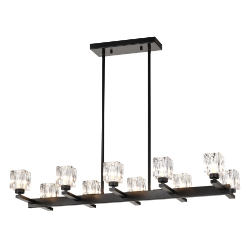 35.67-Inch Matte Black Metal 10-Light Linear Dining Chandelier