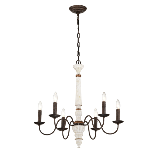 25-Inch 6-Light Metal Chandelier in Retro White and Rust Colors