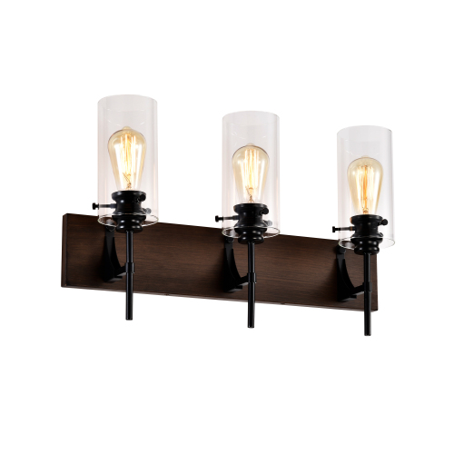 23.22-Inch 3-Light Matte Black and Wood-Color Metal Vanity Light