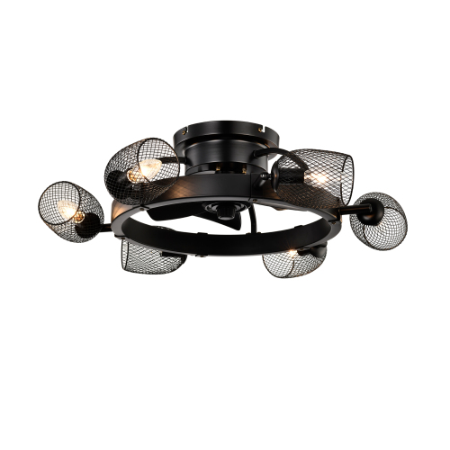 25.8'' Industrial Ceiling Fan with remote control ,5 ABS Blades small size ceiling fan For Living Room, Dining Room, Bedroom, Family Room, Matte Black ,6 PCS*E26 (Does Not Include Light Bulbs) - Metal - American Design,American Traditional,Antique,Classic,Contemporary