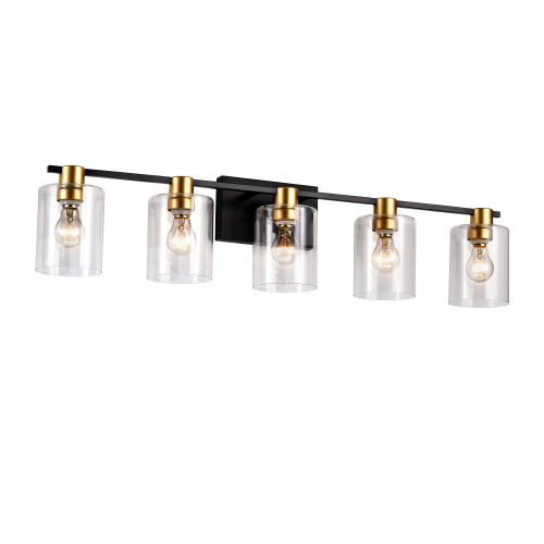 23-Inch 5-Light Matte Black and Gold Metal Bathroom Vanity Light