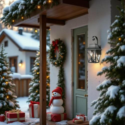 Large Black Aluminum 2-Light Outdoor Wall Lanterns, Set of 2