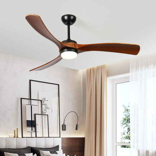 52 Inch Smart Ceiling Fan with APP & Remote Control, Dimmable Light, 6 Speed Quiet DC Motor, 3 Walnut Color Wood Blades, Modern Fan for Patio Deck Farmhouse Living Room Bedroom - Solid Wood - American Design - 52-Inch