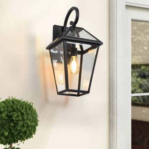 21-Inch Black Aluminium Outdoor Wall Lantern with Clear Glass