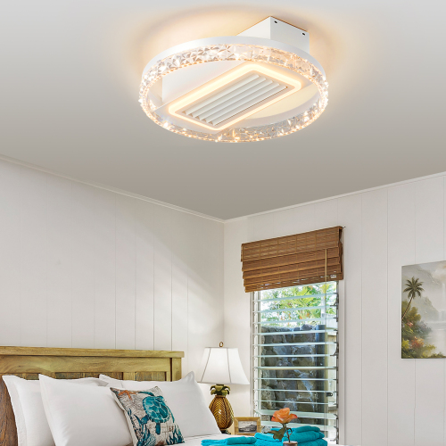 20-Inch White Acrylic & Iron LED Bladeless Flush Mount Fan Light