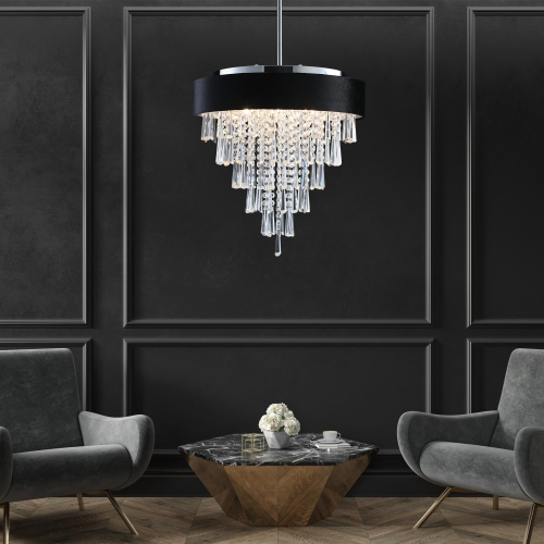 18-Inch Transparent Crystal 8-Light Chandelier with Black Shade