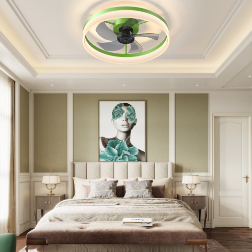 19.7-Inch Green ABS Modern Ceiling Fan with Dimmable LED Light
