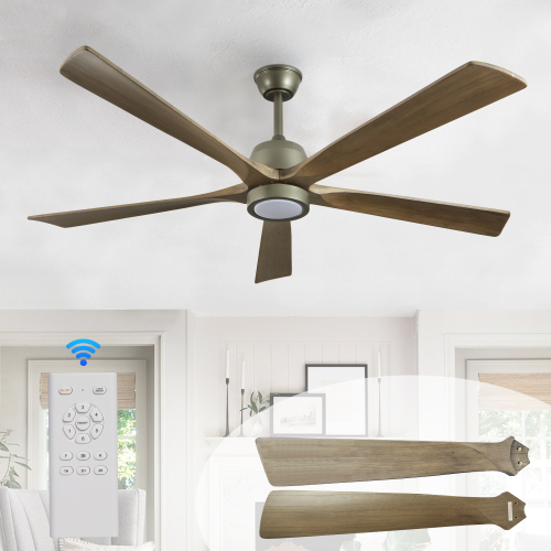 60-Inch Olive Green Iron and Wood Ceiling Fan with Light & Remote