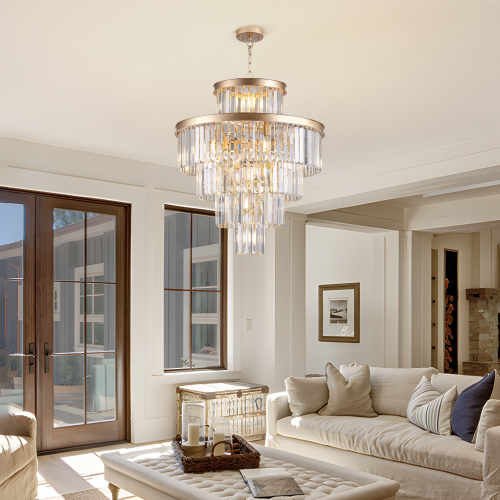23.6-Inch Gold Iron Luxury Crystal Chandelier Pendant Fixture