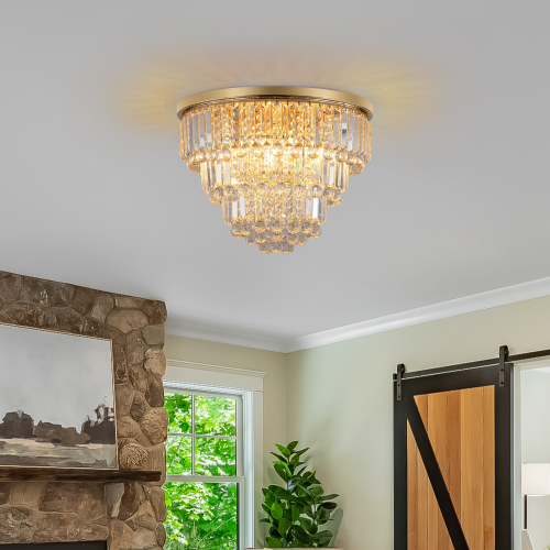 Gold 19.7-Inch Crystal and Iron Luxury Ceiling Light Chandelier
