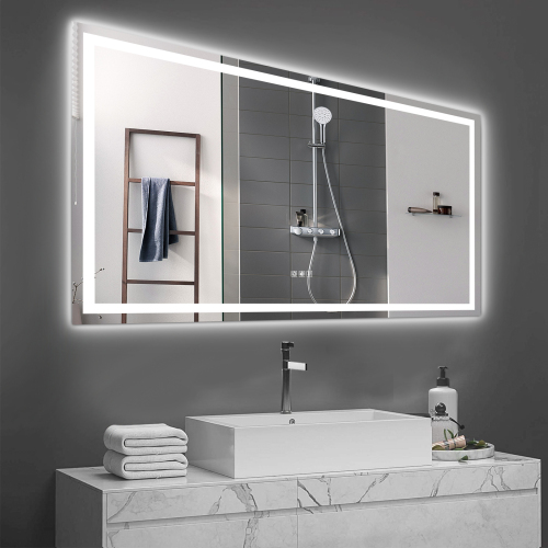Modern 72 x 36-Inch Transparent Glass LED Bathroom Vanity Mirror