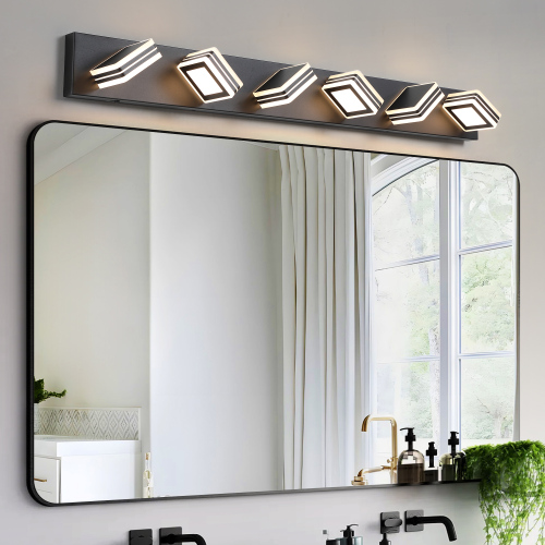 40-Inch Black 6-Light LED Vanity Light in Iron and Acrylic