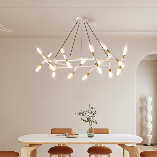 41-Inch White & Gold Iron Branch Chandelier with Frosted Tubes