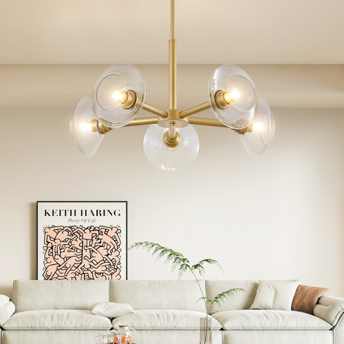 26-Inch Modern Gold Iron 5-Light Sputnik Chandelier with Glass Shades