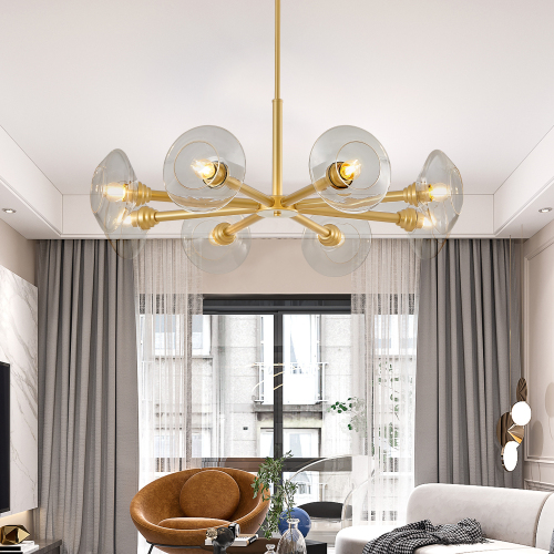 36-Inch Modern Gold Iron 8-Light Sputnik Chandelier with Glass Shades