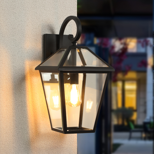 10-Inch Black Aluminum Outdoor Wall Lanterns, 2-Pack Exterior