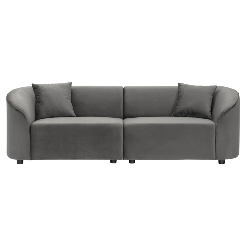 87.5-Inch Gray Velvet Curved Sofa with Solid Wood and MDF Frame