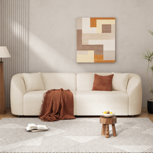 87.5-Inch Beige Boucle Curved 3-Seat Sofa with Wood and MDF Frame