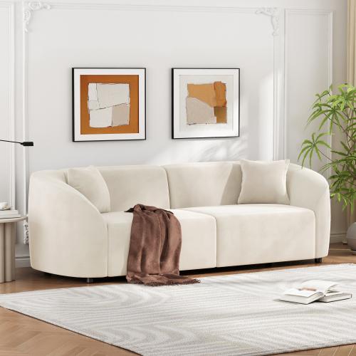 87.5-Inch Contemporary Beige Curved 3-Seat Boucle Sofa