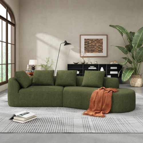 116-Inch Green Polyester Curved Sectional Sofa with Chaise, 2-Piece