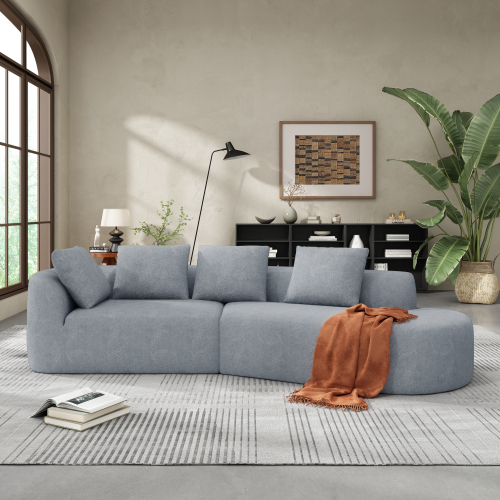 116-Inch Modern Curved 3-Seat Sectional Sofa in Light Gray Polyester