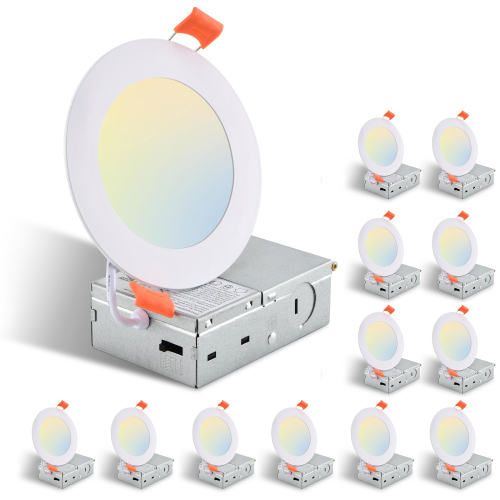 12-Pack 4-Inch White Aluminium and PVC Ultra-Thin LED Downlights